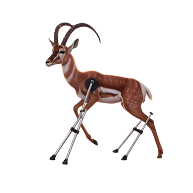 Een antilope op krukken.